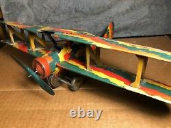 Vintage Mettoy Tin Military Biplane Airplane Mechanical Wind-up Pre 1946