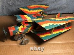 Vintage Mettoy Tin Military Biplane Airplane Mechanical Wind-up Pre 1946