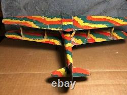 Vintage Mettoy Tin Military Biplane Airplane Mechanical Wind-up Pre 1946