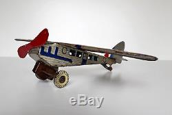 Vintage Mettoy Tinplate Monoplane Clockwork tin toy wind up 1930s aeroplane