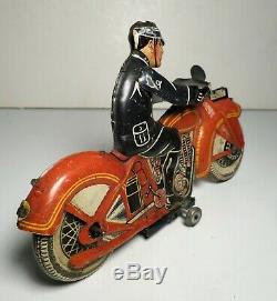 Vintage Mettoy Toy Police Patrol Motorcycle Tin Wind up England