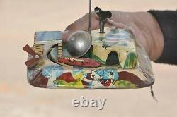 Vintage Mini Train Station Litho Tin Wind Up Toy, Collectible