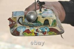 Vintage Mini Train Station Litho Tin Wind Up Toy, Collectible
