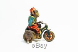 Vintage Monkey Riding Tricycle Tin Wind-Up D. R. G. M. U. S. GERMANY Collectors Toy