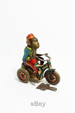 Vintage Monkey Riding Tricycle Tin Wind-Up D. R. G. M. U. S. GERMANY Collectors Toy