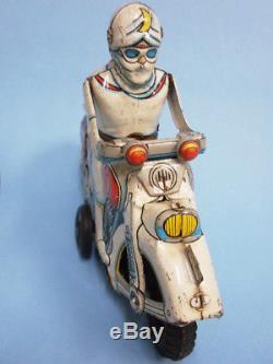 Vintage Moonlight Mask Gekko Kamen Motorcycle Tin Windup Toy 1950s