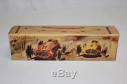 Vintage NIEDERMEIER PN German Tin Wind Up Dueling Overtaking Race Cars with OB EX