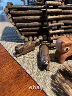 Vintage Noah's Ark With Noah And Carved Wood Animals