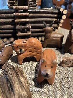 Vintage Noah's Ark With Noah And Carved Wood Animals