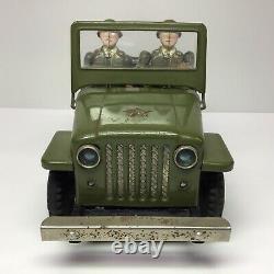 Vintage Nomura TN Battery Operated Lithographed Army Jeep With Two Soldiers