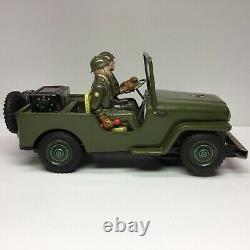 Vintage Nomura TN Battery Operated Lithographed Army Jeep With Two Soldiers