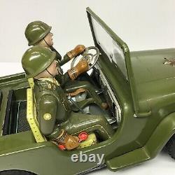 Vintage Nomura TN Battery Operated Lithographed Army Jeep With Two Soldiers