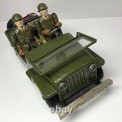Vintage Nomura TN Battery Operated Lithographed Army Jeep With Two Soldiers