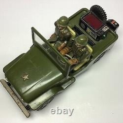 Vintage Nomura TN Battery Operated Lithographed Army Jeep With Two Soldiers