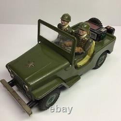Vintage Nomura TN Battery Operated Lithographed Army Jeep With Two Soldiers