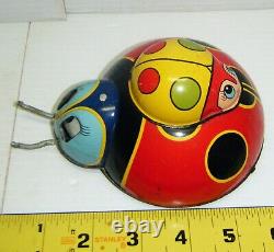 Vintage OK Brand Japan Wind-Up Tin Toy Double Lady Bug Moving Eyes