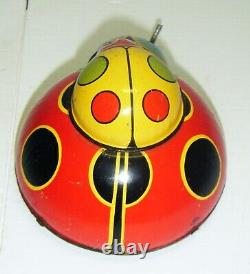 Vintage OK Brand Japan Wind-Up Tin Toy Double Lady Bug Moving Eyes