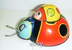Vintage OK Brand Japan Wind-Up Tin Toy Double Lady Bug Moving Eyes