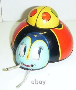 Vintage OK Brand Japan Wind-Up Tin Toy Double Lady Bug Moving Eyes