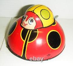 Vintage OK Brand Japan Wind-Up Tin Toy Double Lady Bug Moving Eyes