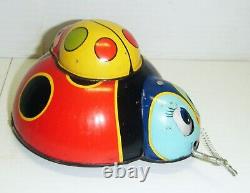 Vintage OK Brand Japan Wind-Up Tin Toy Double Lady Bug Moving Eyes