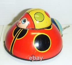 Vintage OK Brand Japan Wind-Up Tin Toy Double Lady Bug Moving Eyes