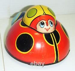 Vintage OK Brand Japan Wind-Up Tin Toy Double Lady Bug Moving Eyes