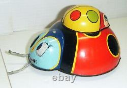 Vintage OK Brand Japan Wind-Up Tin Toy Double Lady Bug Moving Eyes