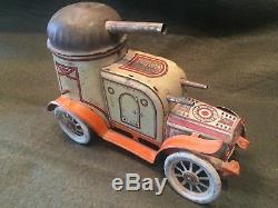 Vintage OROBR Tin Wind Up Army Tank Armored Car Made in Germany 1920's RARE