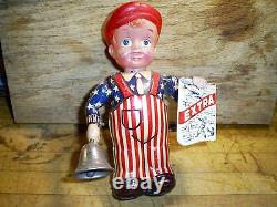 Vintage Occupied Japan Tin & Celluloid NEWS BOY Wind Up Toy Works Original