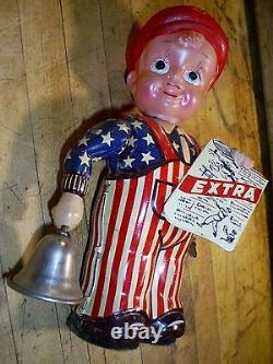 Vintage Occupied Japan Tin & Celluloid NEWS BOY Wind Up Toy Works Original