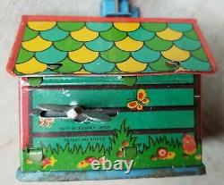 Vintage Occupied Japan Tin and Celluloid Wind-Up Dog Chase Toy in Box