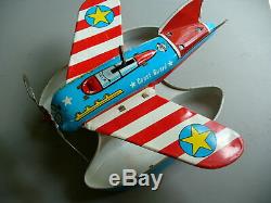 Vintage Ohio Art Wind Up Tin Coast Guard Uscg Toy Seaplane Airplane Works Good