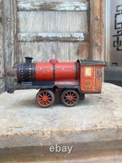 Vintage Old Original Tin Litho Mechanical Wind up Train Engine Tin Toy