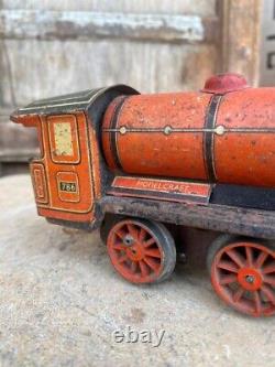 Vintage Old Original Tin Litho Mechanical Wind up Train Engine Tin Toy