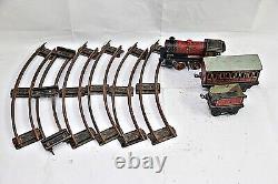 Vintage Old Rare Model Craft 786 Train Engine With Track Wind Up Litho Tin Toy