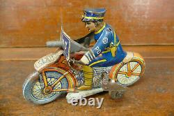 Vintage Original 1930s Marx Wind Up Police Department Sparking Motorcycle WORKS