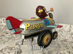Vintage Original 1950's Linemar Mechanical Popeye Air-O-Plane Tin Wind Up Toy NM
