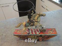 Vintage Original 1950s Hopalong Cassidy MARX Key Wind Lasso Range Rider Tin Toy
