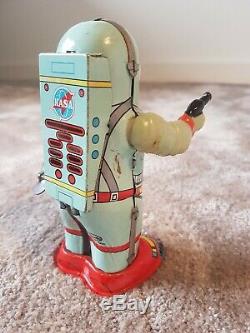 Vintage Original Shudo Japan Wind Up Apollo NASA Space Man Robot Tin Toy 1960's