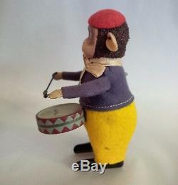 Vintage Pair SCHUCO tin toy monkeys wind-up drummer & violin Germany 985/1 985/2