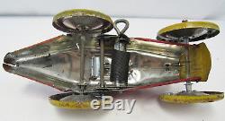 Vintage Pair of Tin Windup Boat Tail Indy Race Cars Wind Up Toys #21 Red Yellow