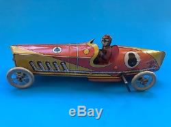 Vintage Penny Tin Toy Race Car Driver. Made By INGAP. Italy. 1920s. Windup Wks