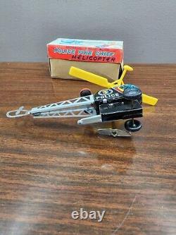 Vintage Police Fire Chief Turn Around Helicopter Mechanical Key Wind Up With Box