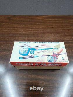 Vintage Police Fire Chief Turn Around Helicopter Mechanical Key Wind Up With Box