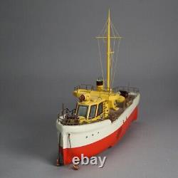 Vintage Polychrome Wooden Toy Motor Ship Model & Original Wooden Box c1940