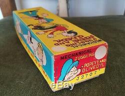 Vintage Popeye Juggling Olive Oyl Wind-Up Toy in Box. Works. Japan, Linemar