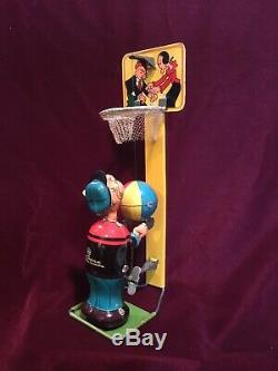 Vintage Popeye Tin Windup Toy Basketball Linemar Marx Comic Character Japan Hero