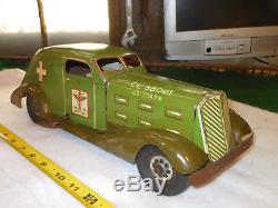 Vintage Pressed Steel Toy Marx Ambulance Police Patrol Car 1930s Deluxe Model