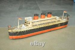 Vintage Queen Mary Big Litho Wind Up Ship Tin Toy, Japan